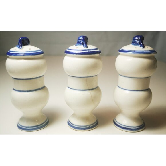 Trio of Spice Jars Blue & White Delft/Blue Onion Style French Country Vintage - Picture 4 of 7